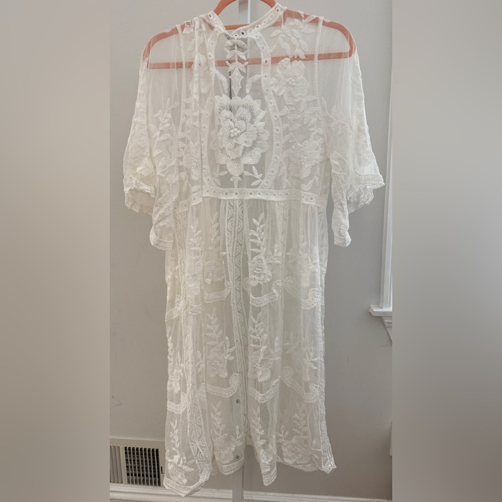Rachel Zoe White Lace Duster Kimono Cover-Up One Size Fits All New - Picture 4 of 10